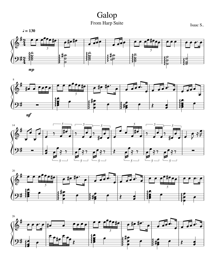 Gallop Notes Galop Sheet music for Harp (Solo) | Musescore.com