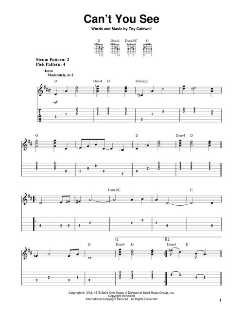 Can't You See - Marshall Tucker Band (Easy Guitar with TAB)