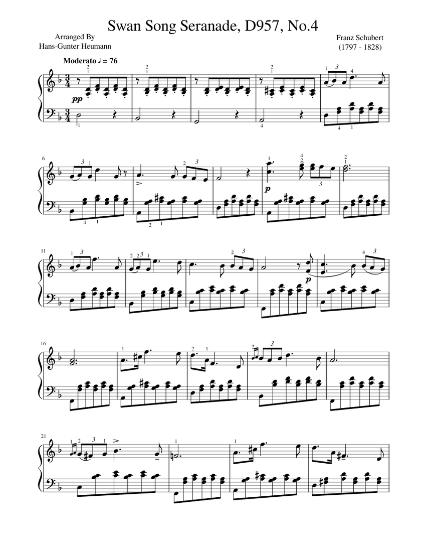 XML Swan Song Serenade,D957,No4dminor 011120 Sheet music for Piano
