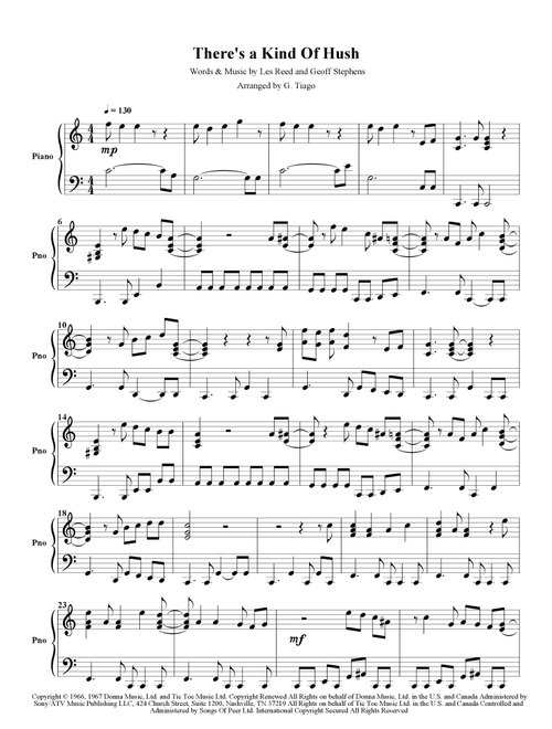There's A Kind Of Hush (all Over The World) (Arr. G. Tiago) - Herman's Hermits (Piano Solo)