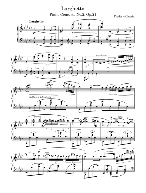Piano Concerto No.2, Op.21, II. Larghetto – Frédéric Chopin – Piano Solo