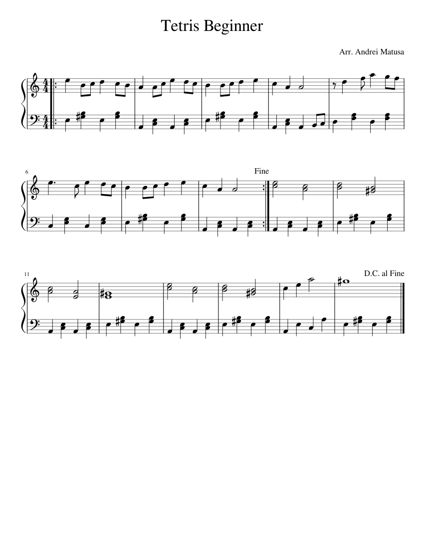 Tetris Beginner Sheet Music for Piano (Solo) Easy | MuseScore.com