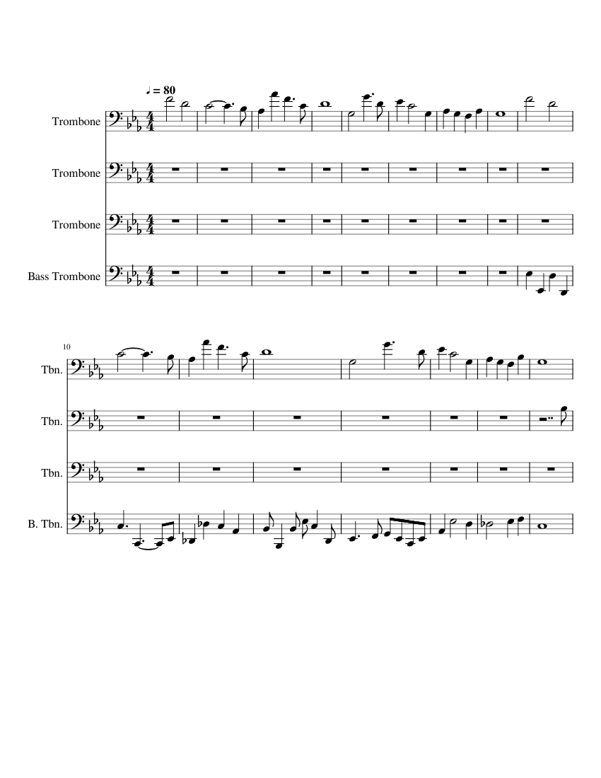 Trombone Quartet Sheet Music for Trombone, Trombone bass (Mixed Quartet ...