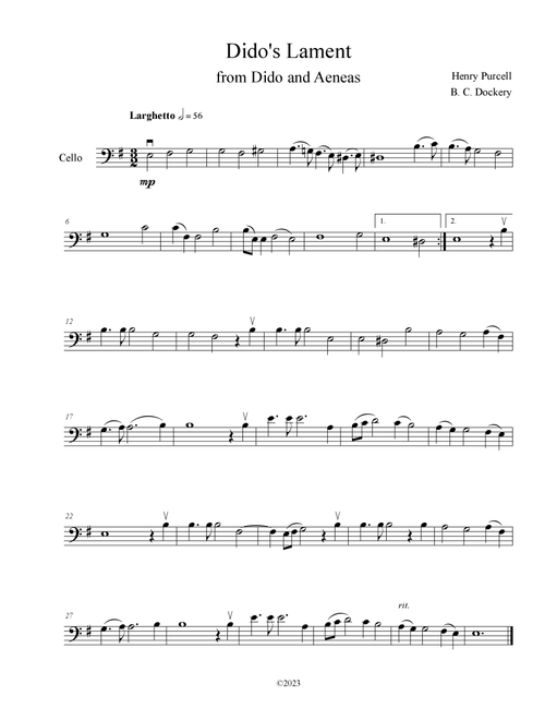 Dido's Lament (Cello Solo) (Arr. B. C. Dockery) - Henry Purcell (Cello Solo)