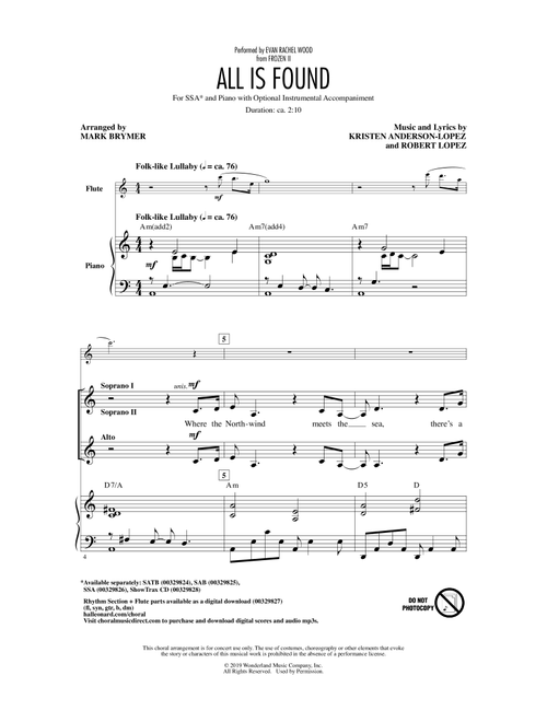 All Is Found (from Disney's Frozen 2) (arr. Mark Brymer) - Evan Rachel Wood (Choral, SSA)