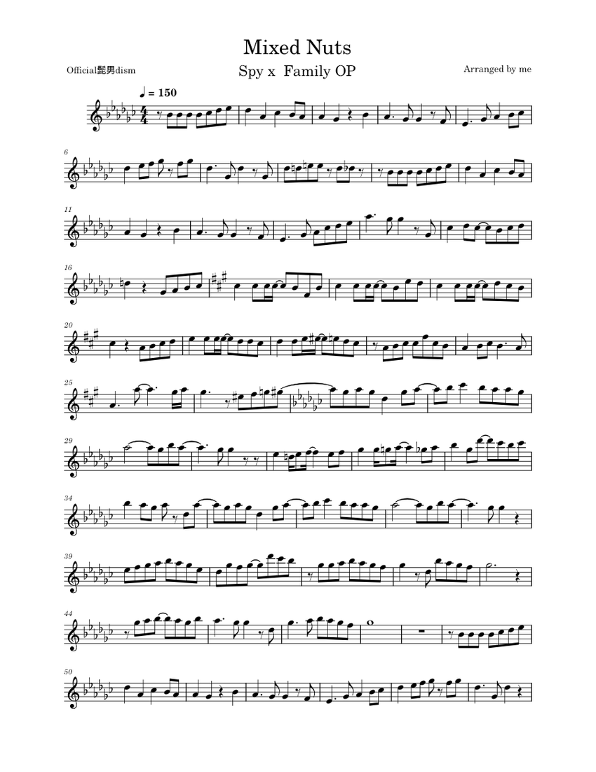 Mixed Nuts official髭男dism Mixed Nuts Sheet music for Violin (Solo