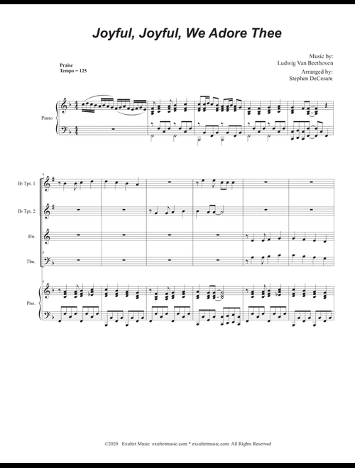 Joyful, Joyful, We Adore Thee (Brass Quartet and Piano) (Arr. Stephen DeCesare) (Brass Ensemble)