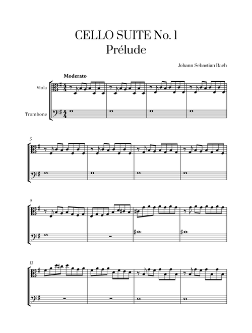 Johann Sebastian Bach - Cello Suite No. 1 in G Major, Prelude for Viola and Trombone (Arr. Cadenza Editions) (Instrumental Duet)