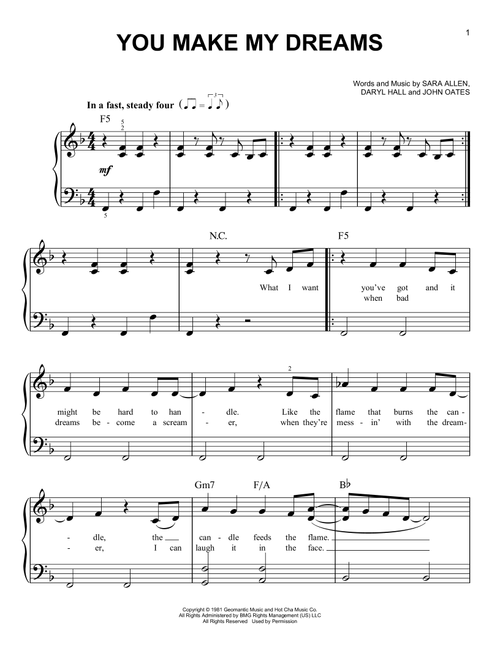 You Make My Dreams - Daryl Hall & John Oates (Very Easy Piano)