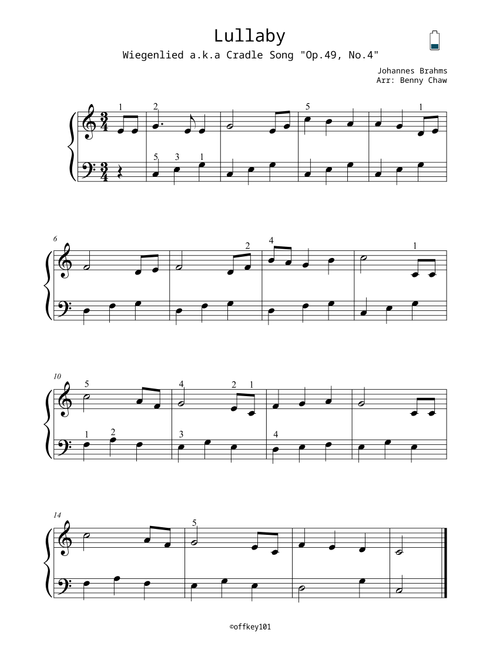Lullaby - Johannes Brahms (Arr. Benny Chaw) (Easy Piano)