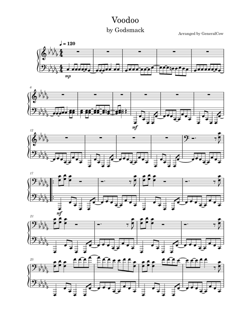 Voodoo – Godsmack (Piano Solo) Sheet Music For Piano (Solo) | Musescore.com