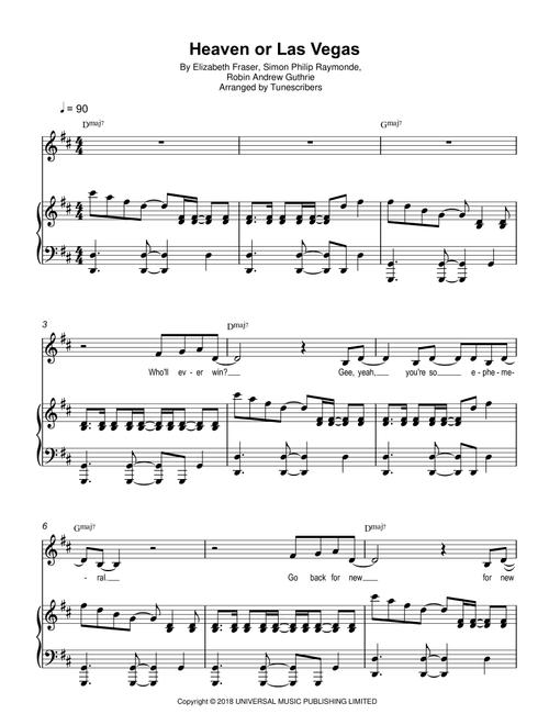 Heaven Or Las Vegas (Arr. Tunescribers) - Elizabeth Fraser, Simon Philip Raymonde, Robin Andrew Guthrie (Piano Vocal)