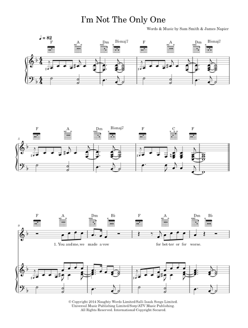 I'm Not The Only One - Sam Smith (Piano-Vocal-Guitar (Piano Accompaniment))