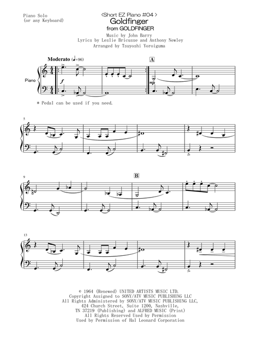 Goldfinger (Arr. Tsuyoshi Yoroiguma) - John Barry (Piano Solo)