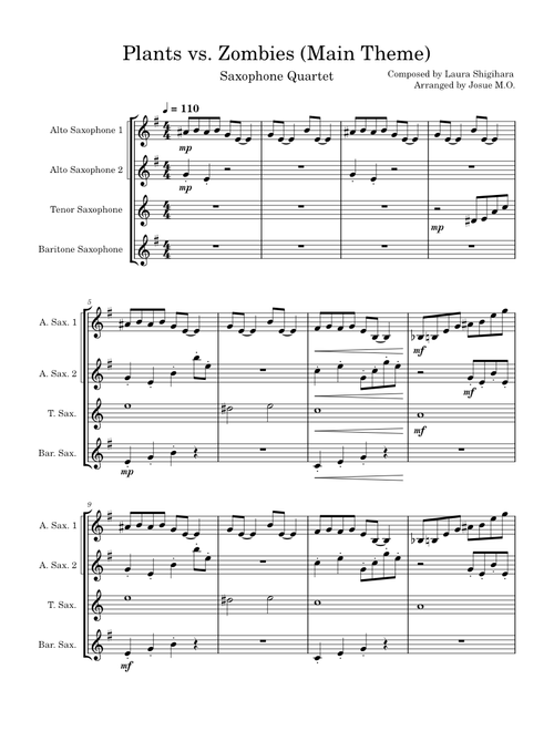 Crazy Dave (Intro Theme) – Laura Shigihara Crazy Dave (Intro Theme) Sax Quartet PvZ
