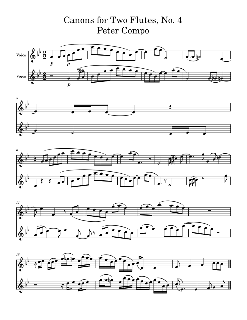 Canons for Two Flutes, No.4 Peter Compo Sheet music for Vocals