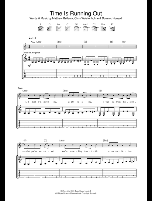 Time Is Running Out - Muse (Guitar Tab)