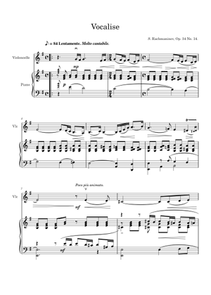 Vocalise Op. 34 No. 14 - Sergei Rachmaninoff Sheet Music for Cello