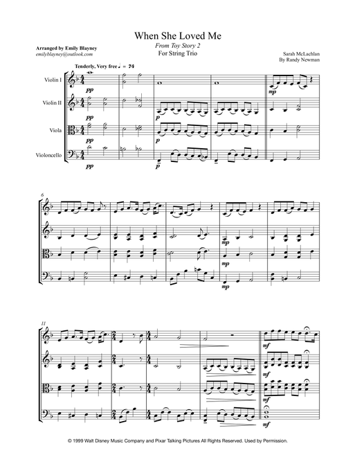 When She Loved Me (Arr. Emily Blayney) - Sarah McLachlan (String Ensemble)