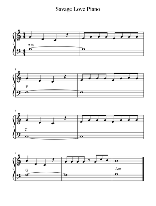 Savage Love - Jason Derulo - for Beginner Piano