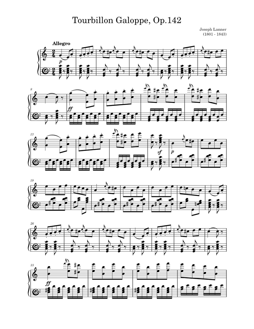 1801 - 1843) Joseph Lanner - Tourbillon Galoppe, Op.142 Sheet
