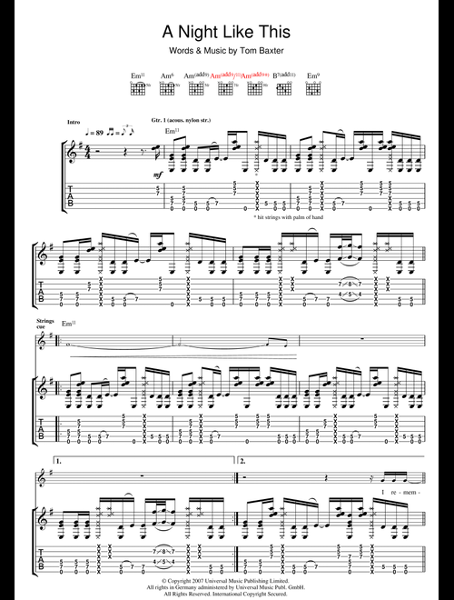 A Night Like This - Tom Baxter (Guitar Tab)