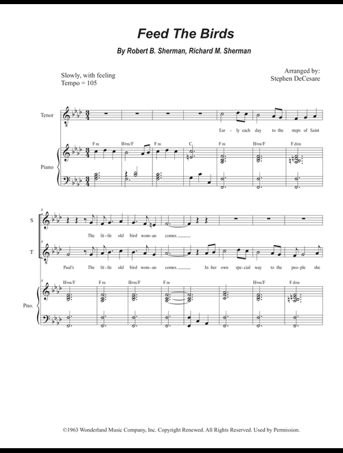 Feed The Birds (tuppence A Bag) (Arr. Stephen DeCesare) - Richard M Sherman, Robert B Sherman (Voice Duet and Piano)