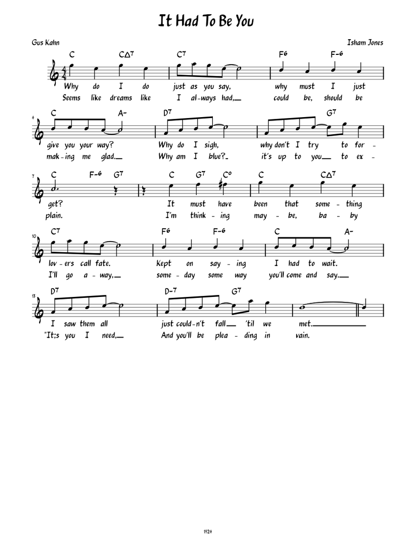 It Had To Be You (Lead sheet with lyrics and verse ) Sheet Music with ...