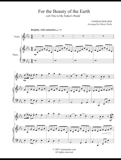 For the Beauty of the Earth (Violin-Piano) (Arr. Marty Parks) - Conrad Kocher (Violin and Piano)
