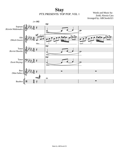 Stay - Pentatonix - Full Arrangement with Lyrics