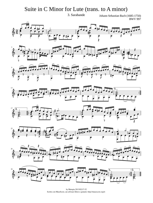 Suite in C Minor for Lute - Sarabande - BWV997