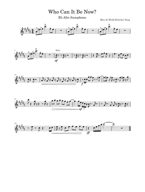 Who Can It Be Now? - Alto Saxophone