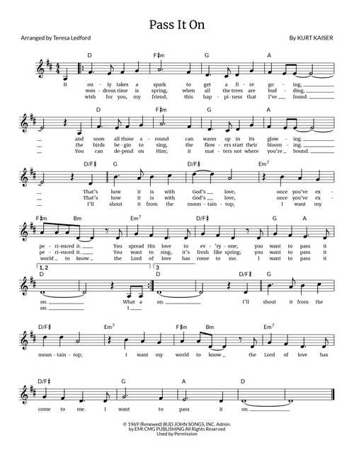 Pass It On (Arr. Teresa Ledford) - Kurt Kaiser (Lead Sheet - Fake Book)