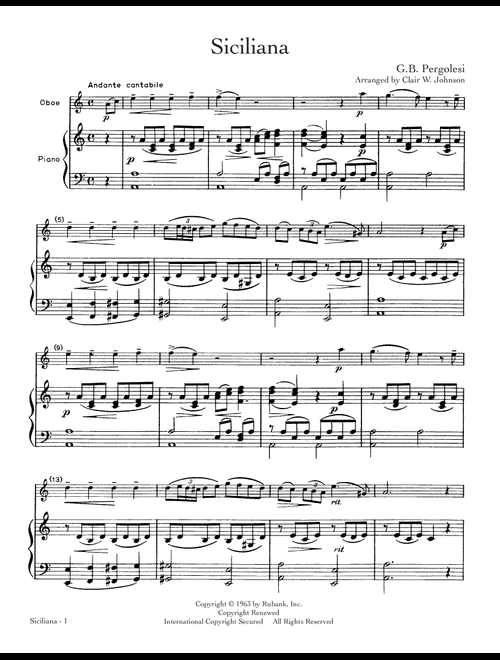 Siciliana (Arr. Clair W. Johnson (arr.)) (Ed. Himie Voxman) - G.B. Pergolesi (Oboe and Piano)