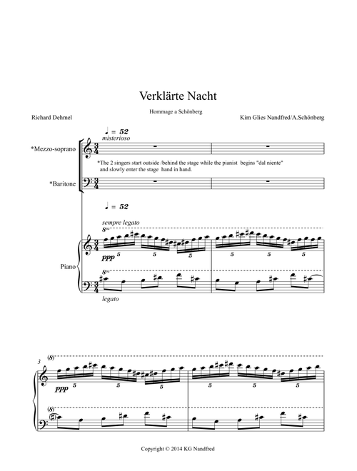 "Verklärte Nacht" (Hommage a Arnold Schönberg) for solo-Mezzosopran, solo-Baryton & piano (text by - Kim Glies Nandfred (Voice Duet and Piano)