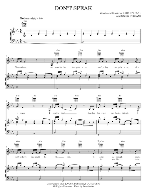 Don't Speak - No Doubt, Talk Talk (Piano-Vocal-Guitar)