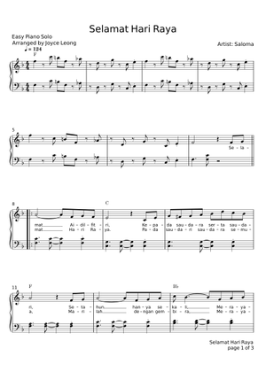 Hari Raya Sheet Music for Piano, Flute (Solo) | MuseScore.com