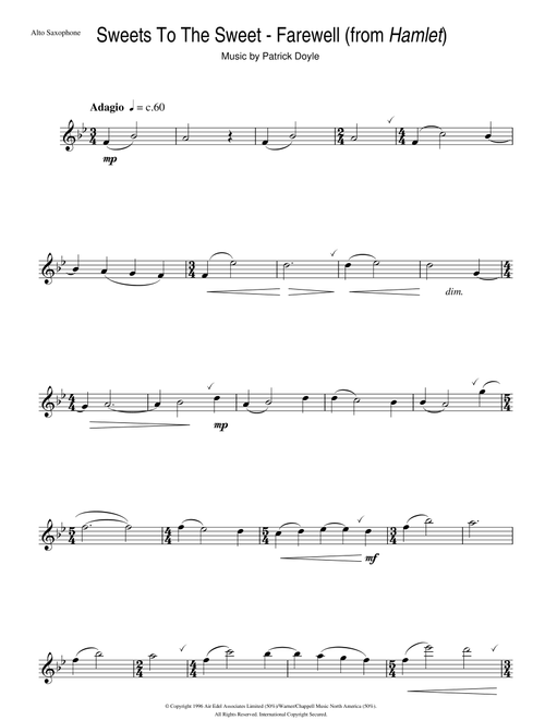 Sweets To The Sweet - Farewell (from Hamlet) - Patrick Doyle (Alto Sax Solo)