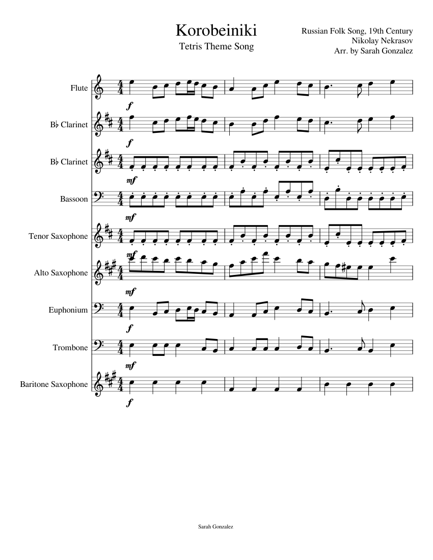 Korobeiniki (Tetris Theme Song) Sheet music for Trombone, Euphonium, Flute,  Clarinet in b-flat & more instruments (Mixed Ensemble) 