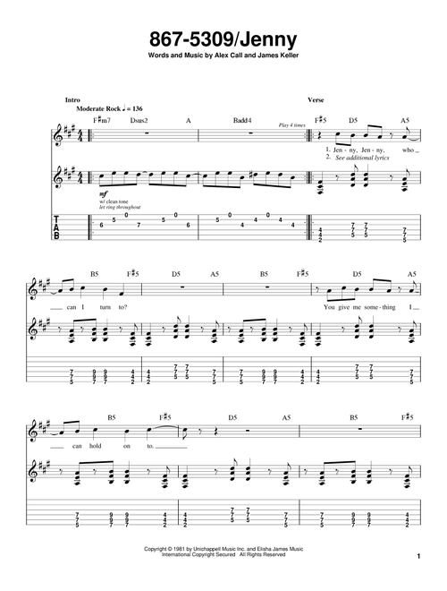 867-5309/Jenny - Tommy Tutone (Guitar Tab Play-Along)