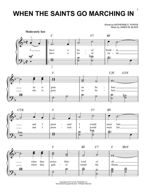 When The Saints Go Marching In - James M Black, Katherine E Purvis (Very Easy Piano)