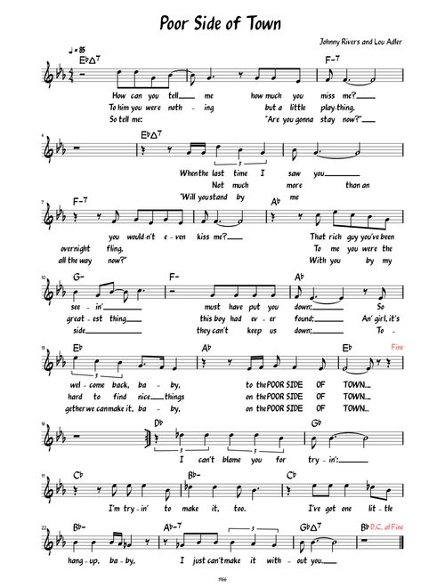 Poor Side of Town (Lead sheet with lyrics )