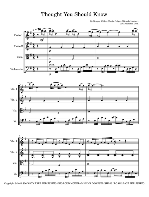 Thought You Should Know (Arr. Nathaniel Cook) - Morgan Wallen (String Quartet)