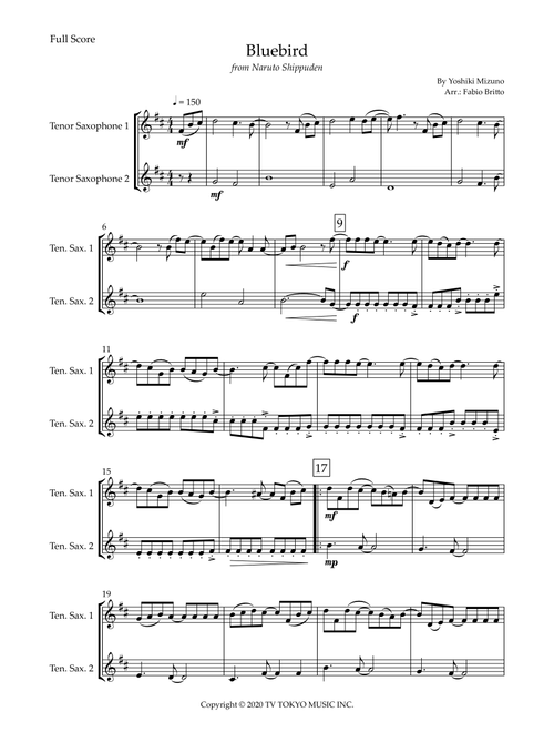 Ikimono Gakari's Blue Bird (Arr. Fabio Britto) - Yoshiki Mizuno (Tenor Sax Duet)