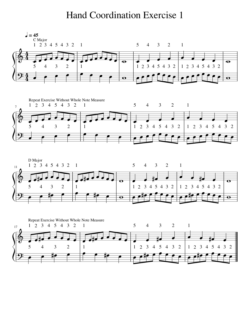 Hand Coordination Exercise 1 Sheet Music with Chords for Piano (Solo ...