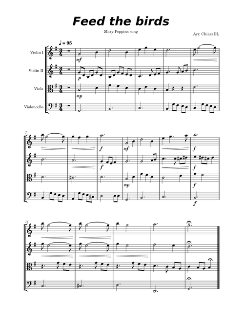 Feed the Birds – Sherman, Robert & Richard A Mary Poppins song in string quartet arrangement