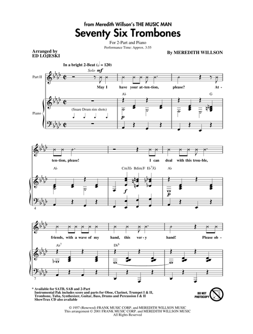 Seventy Six Trombones (arr. Ed Lojeski) - Meredith Willson (Choral, 2-Part)