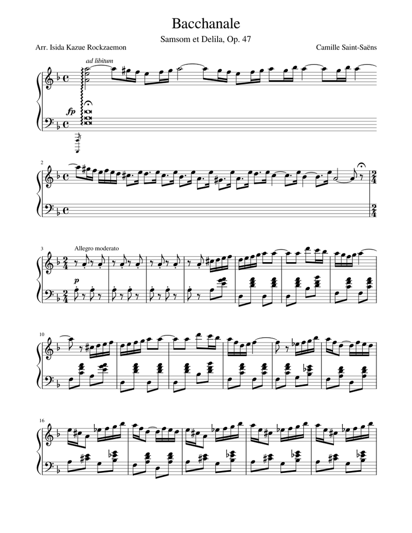 Bacchanale - Saint-Saëns Sheet Music for Piano (Solo