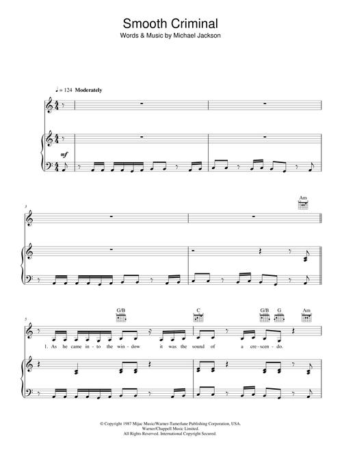 Smooth Criminal - Michael Jackson (Piano-Vocal-Guitar)