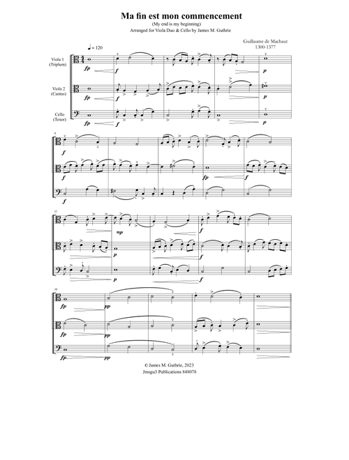 Machaut: Rondeau No. 14 "Ma fin est mon commencement" for Viola Duo & Cello (Arr. James M. Guthrie, ASCAP) - Guillaume de Machaut, 1300-1377 (String Ensemble)
